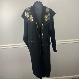 Vintage 1980s Long duster cardigan with gold embellishments one size Durex